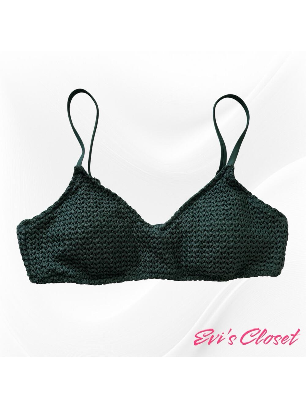 Aerie American Eagle Green Textured V Scoop Bikini Top Size Sz L